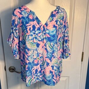Lilly Pulitzer Blue and Pink Floral Blouse